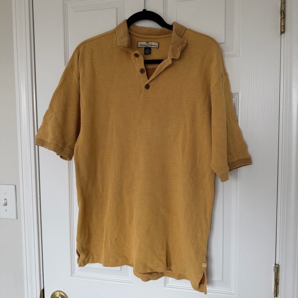 Men's Tommy Bahama Yellow Knit Polo Shirt Silk Cotton Size Extra Large